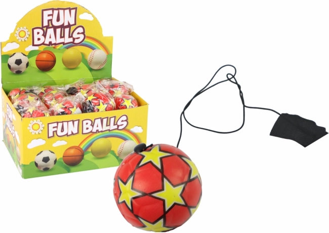Minge de fotbal PU cu elastic tip yo-yo, 6 cm, roșie cu steluțe