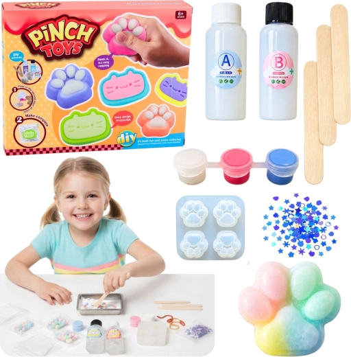 Set creativ DIY pentru realizarea de squishy antistres – lăbuță de pisică (44 piese)