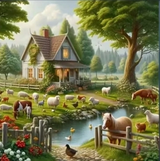 Norimpex pictură cu diamante Casă la țară cu animale 30 × 40 cm
