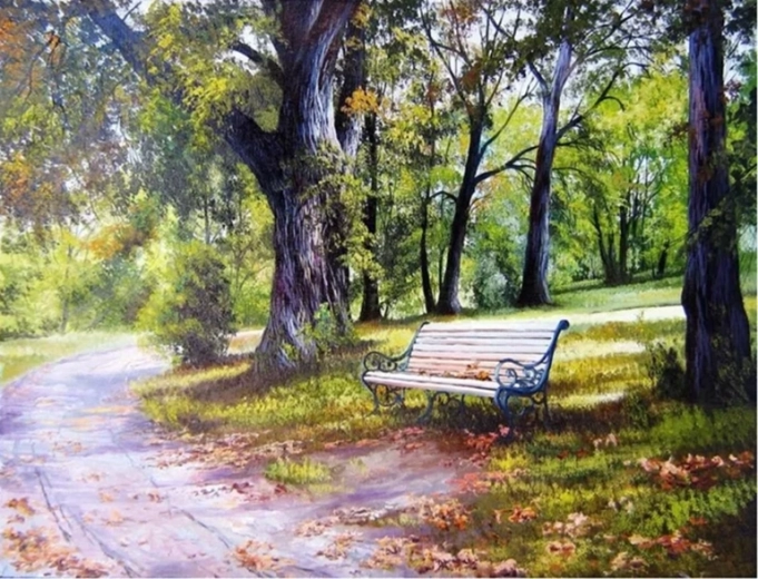 Norimpex Pictură pe numere Băncuță în parc 40 × 50 cm
