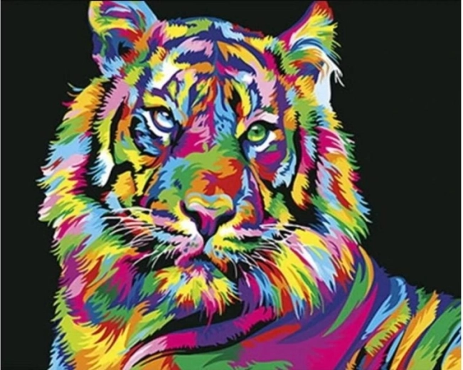 Pictură după numere pe pânză înrămată 50 × 40 cm – tigru colorat