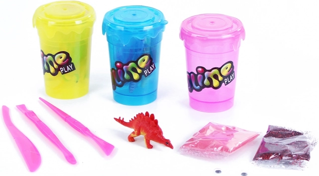 Slime Play set creativ pentru realizarea slime-ului cu sclipici și o figurină dino