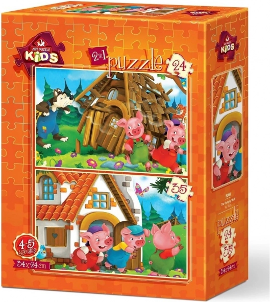 ART PUZZLE cei trei purceluși – set de 2 puzzle-uri (24 și 35 piese), 34 × 24 cm