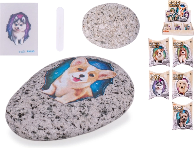 Pietricică cu autocolant cu cățel – set creativ pentru copii