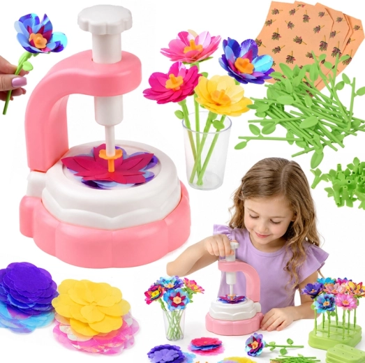 Set creativ DIY pentru realizarea florilor din material textil cu presă, vază și accesorii