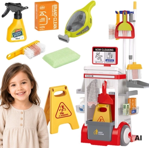 Cărucior de curățenie pentru copii Woopie cu aspirator, mop și mătură - 1 bucată