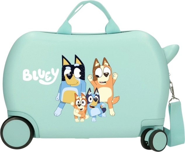 Troler pentru copii cu roți, tip ride-on, Bluey, turcoaz, 45 cm