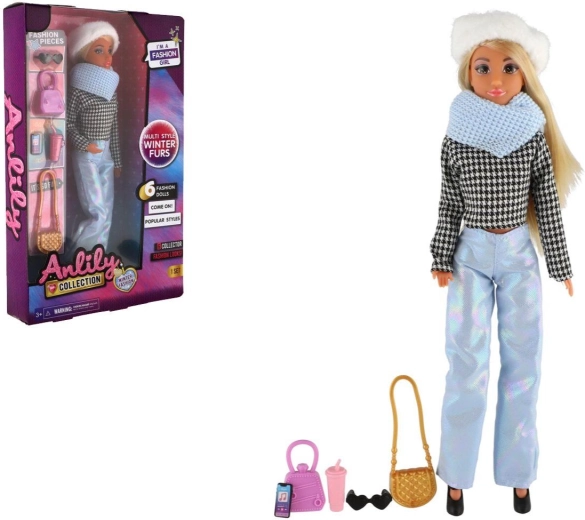 Păpușa Anlily articulată 30 cm, ediția de iarnă cu accesorii
