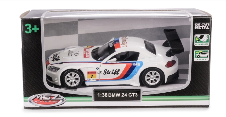 Model metalic de mașină bmw z4 gt3 1:38 cu mecanism pull-back