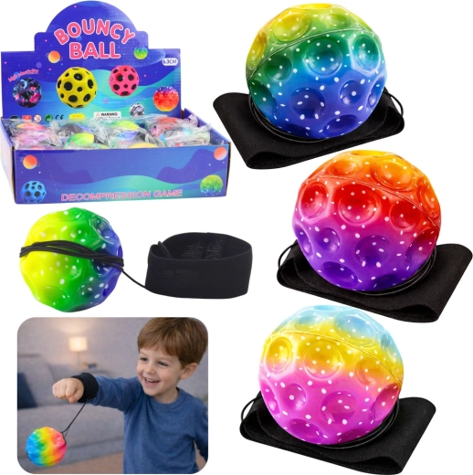 Mingiuță senzorială pe elastic cu brățară, curcubeu, 6 cm