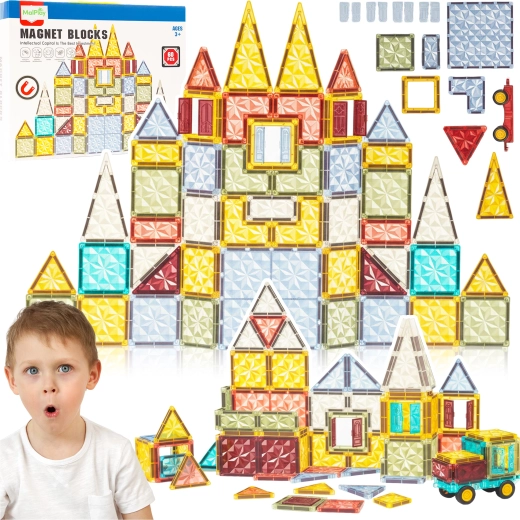 Set de construcție magnetică 3D pentru copii – 60 de piese