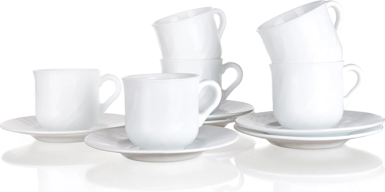 Set cești cu farfurioare EBRO 250 ml din sticlă albă, 6 piese