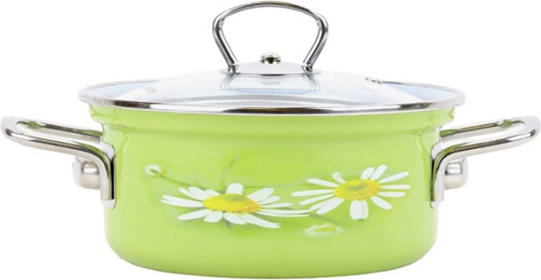 Castron emailat BELIS Daisy 24 cm cu capac de sticlă, 4,5 l