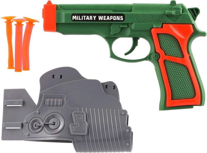 Pistol pentru copii cu săgeți cu ventuză și toc, 3 săgeți, plastic, 19 × 13 cm