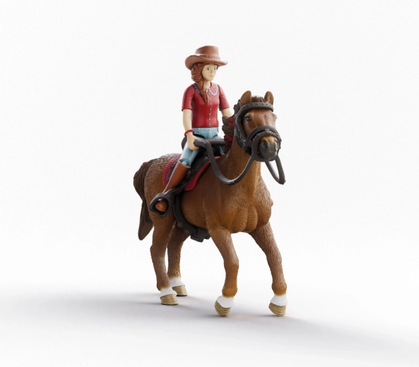 Schleich Horse Club Hannah și calul Cayenne – figurină mobilă a călăreței și a armăsarului castrat