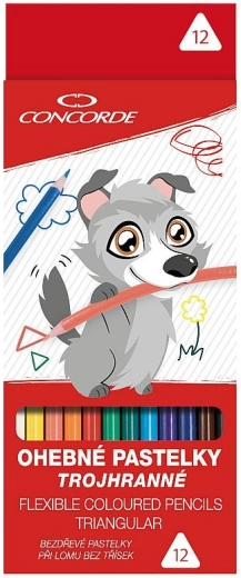 Creioane colorate CONCORDE triunghiulare flexibile fără lemn, 12 buc.