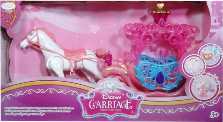 Trăsură cu cal pentru păpuși cu efecte luminoase