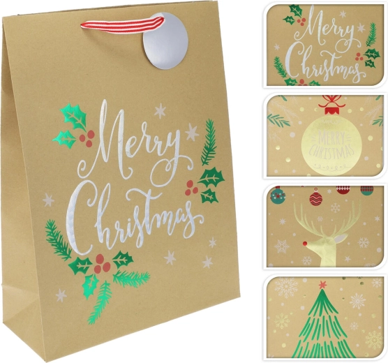 Pungă cadou din hârtie XL mix decorațiuni de Crăciun 40 × 30 × 10 cm