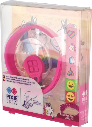 Set Pixie Crew 3 în 1 unicorn brățară, breloc și insignă