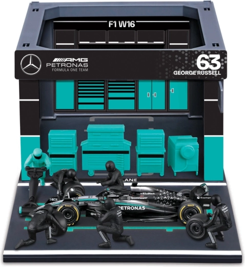 Set pit pass Bburago Formula Racing F1 Mercedes-AMG Petronas W16 2025 George Russell 1:43