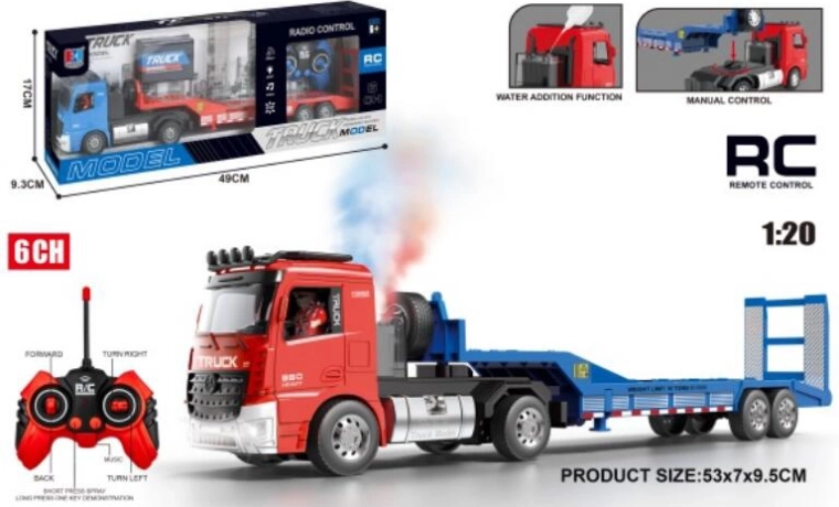 Camion cap tractor cu remorcă 1:20, cu efect de fum, USB