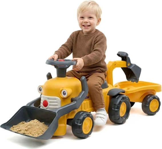 Mașinuță de împins Komatsu cu încărcător, excavator și remorcă