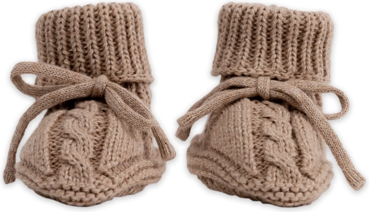 Botoșei tricotati Lodger knit cable fudge 0–6 luni