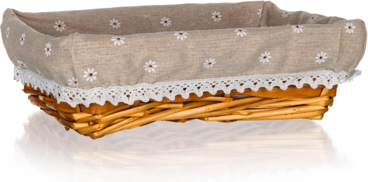 Coș din nuiele Daisy cu material textil, dreptunghiular 27 × 18 × 7 cm