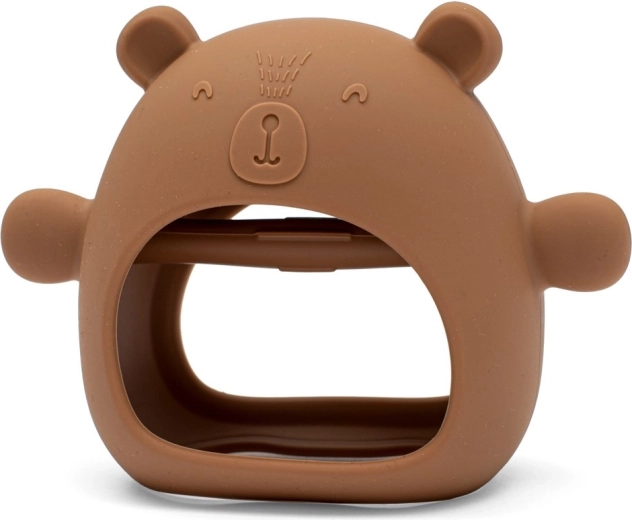 Jucărie de dentiție din silicon pentru mână ursuleț New Baby maro caramel