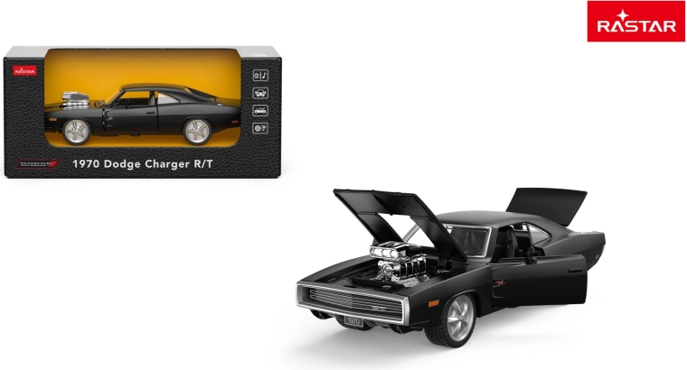 Model auto metalic Rastar 1970 Dodge Charger R/T 1:36 negru
