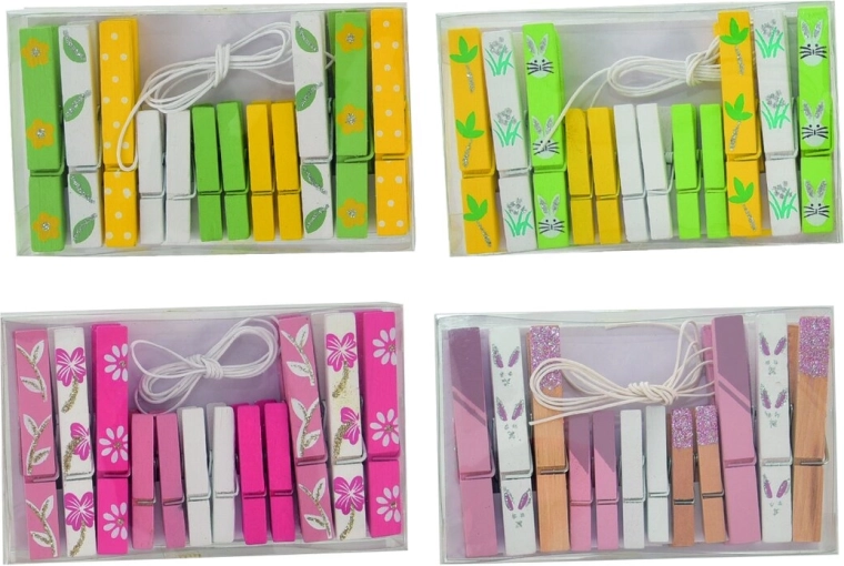 Cleme decorative din lemn pentru Paște, 12 buc. (mix 4 modele)