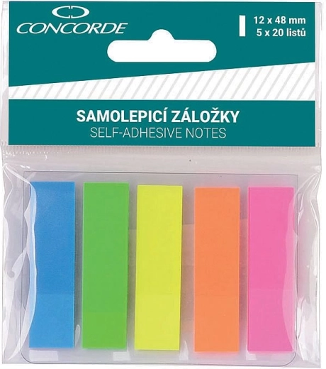 Semne de carte autoadezive neon CONCORDE 12 × 48 mm, 5 culori