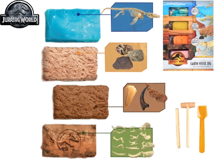 Lumea Jurasică – set de săpat fosile de dinozauri, 4 fosile