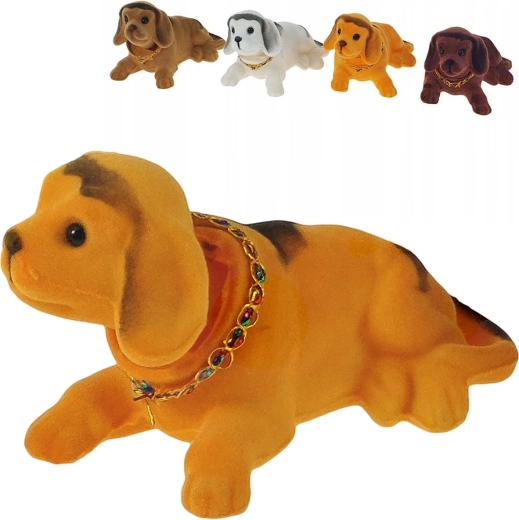 Cățel retro culcat cu cap mobil (plastic cu suprafață catifelată) - 1 bucată
