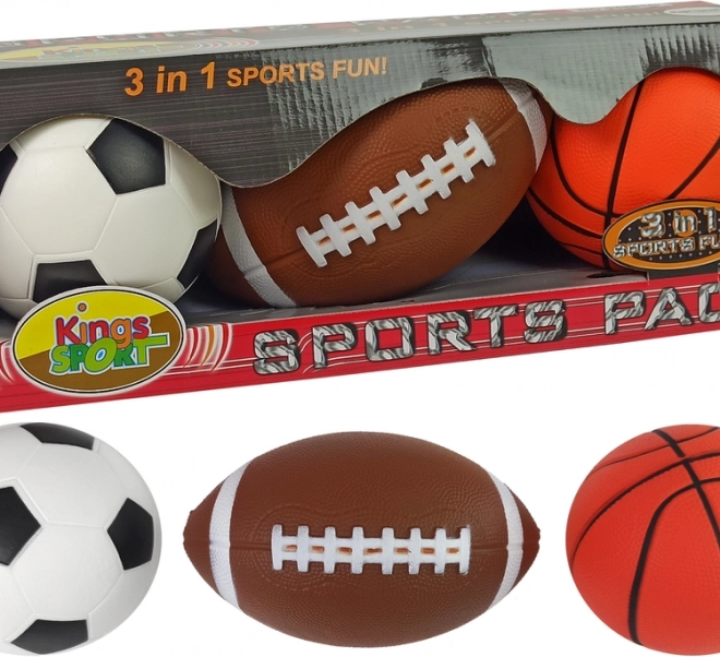 Set de mingi sportive moi 3‑în‑1 – fotbal, baschet și baseball