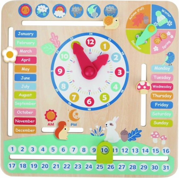 Calendar educațional din lemn cu ceas pentru copii