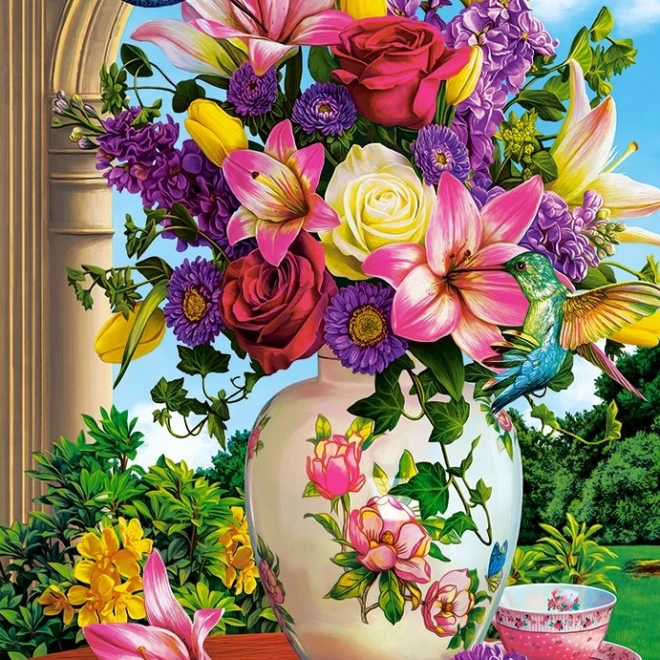 Puzzle 1500 piese Vază cu flori – Colibri