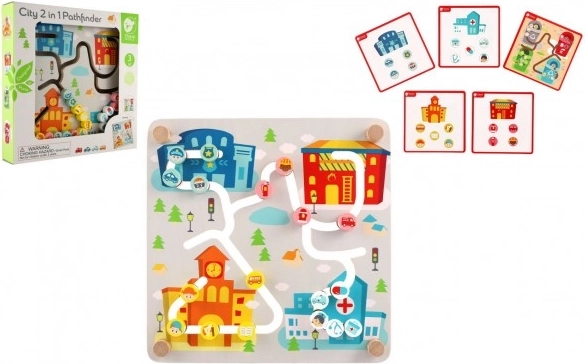 Labirint educațional din lemn 2 în 1 oraș și reciclare CLASSIC WORLD 30 × 30 cm