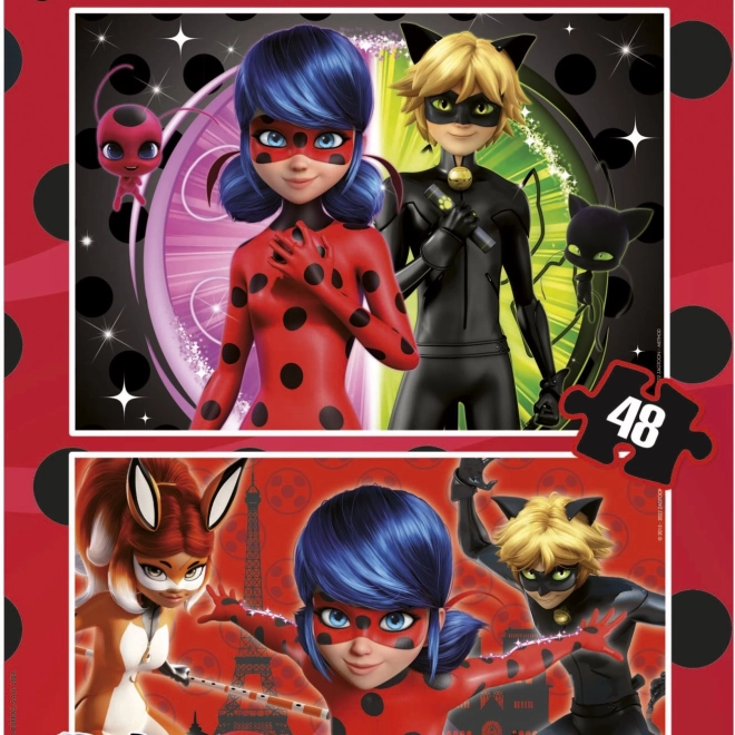 Puzzle Miraculous Ladybug și Motanul Negru 2x48 piese