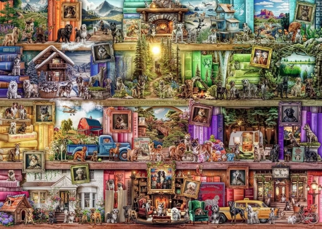 Puzzle 1000 piese Câini în bibliotecă
