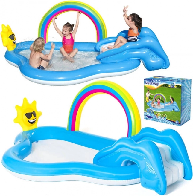 Piscină colorată pentru copii cu curcubeu și soare