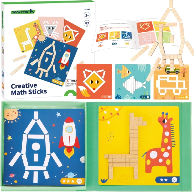 Tooky Toy puzzle logic magnetic – bețe matematice creative, 49 piese