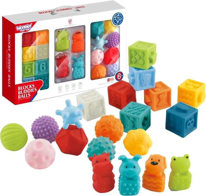 Woopie Baby cuburi senzoriale cu fluier – învățare a numărării, 20 piese