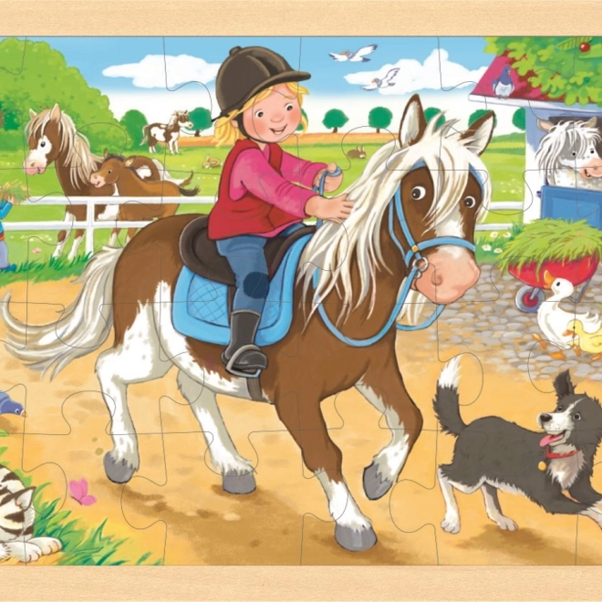 Puzzle din lemn Ferma cu ponei Goki