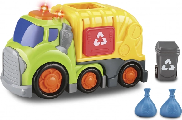 Kiddy auto de gunoi cu efecte luminoase și sonore 19,5 cm cu pubelă