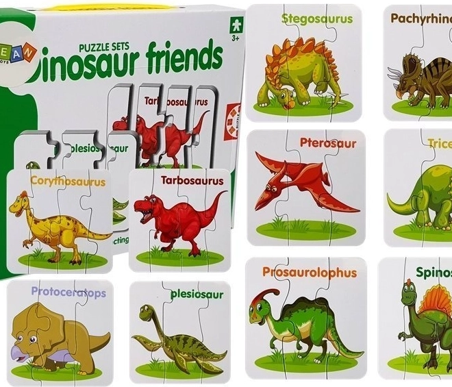 puzzle educaționale cu dinozauri – 10 perechi în engleză