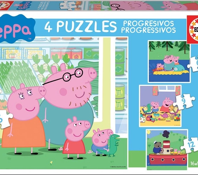 Puzzle Progresiv Prasátko Pepina 4 în 1