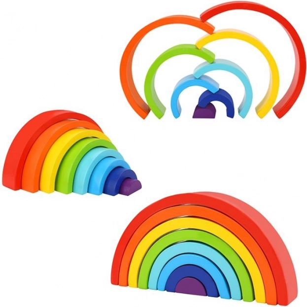 Curcubeu din lemn TOOKY TOY – joc Montessori creativ din 8 arce