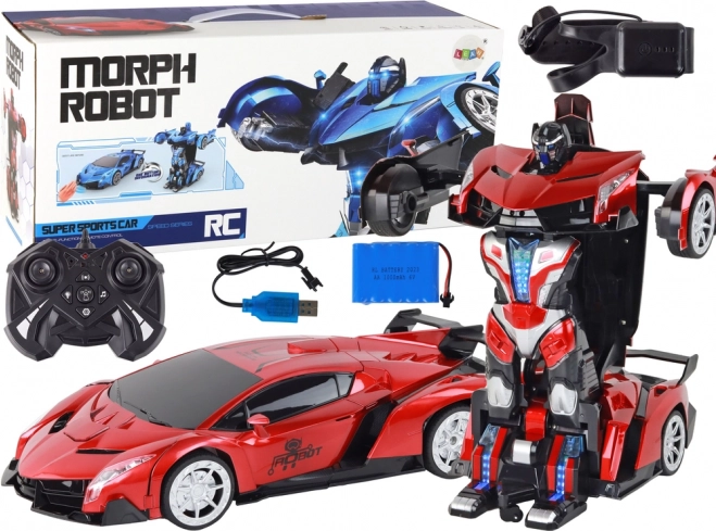 Mașină RC transformabilă–robot 1:10 roșie cu control prin gesturi