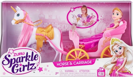 Păpușă prințesă cu unicorn și trăsură SPARKLE GIRLZ 26,5 cm